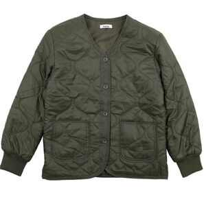 HUME Olive Green Collarless Quilted Jacket Size L